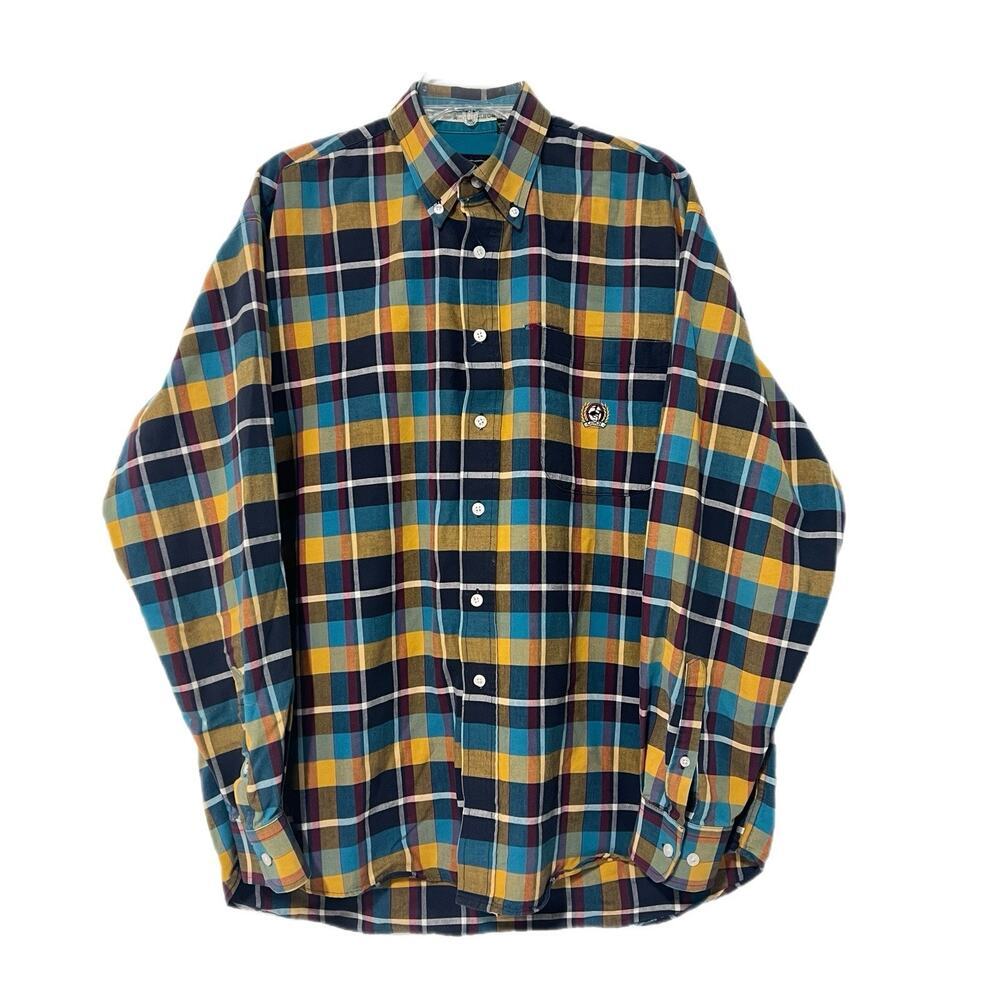 Cinch Mens Long Sleeve Western Plaid Shirt M 100% Cotton Yellow Teal Button-Down